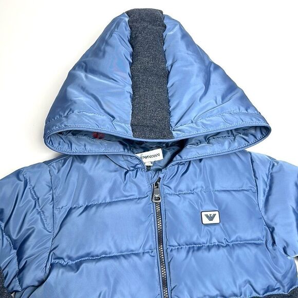 Emporio Armani Baby Boy’s Hooded Down Puffer Jacket Blue and Gray 18 months - Picture 4 of 13